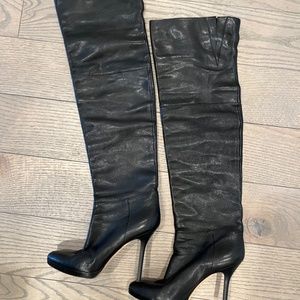 Jimmy Choo Black Leather Boots Tall Pointy Toe